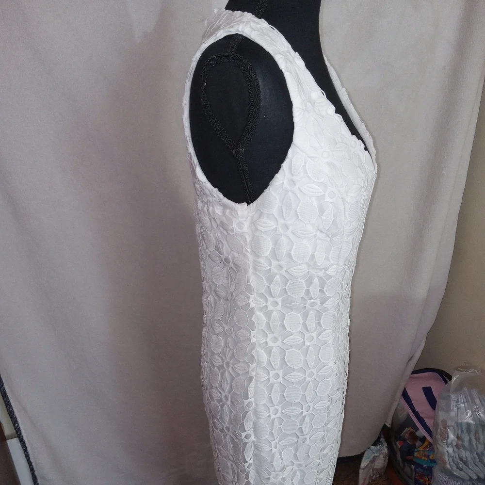 Bisou Bisou Ivory Lace Detail Midi Dress Size 6 Beautiful, Corset Back Split Hem